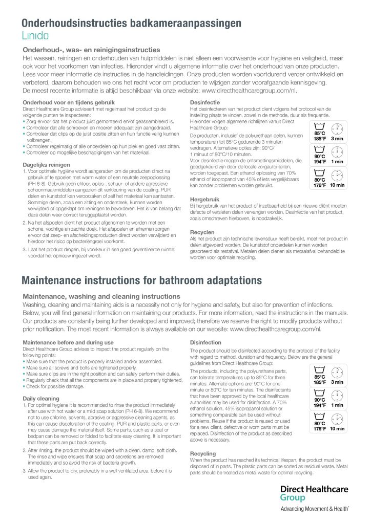 DHG Linido Onderhoudsinstructies